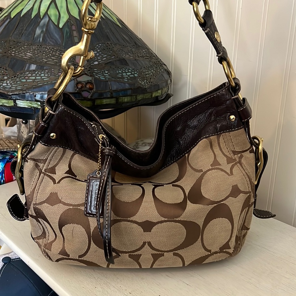 Coach Signature Zoe hobo brown canvas & leather bag